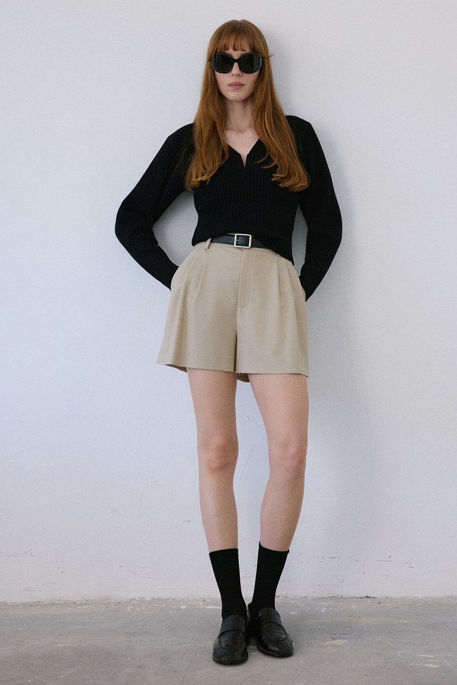 High Waist Pleat Detail  Shorts