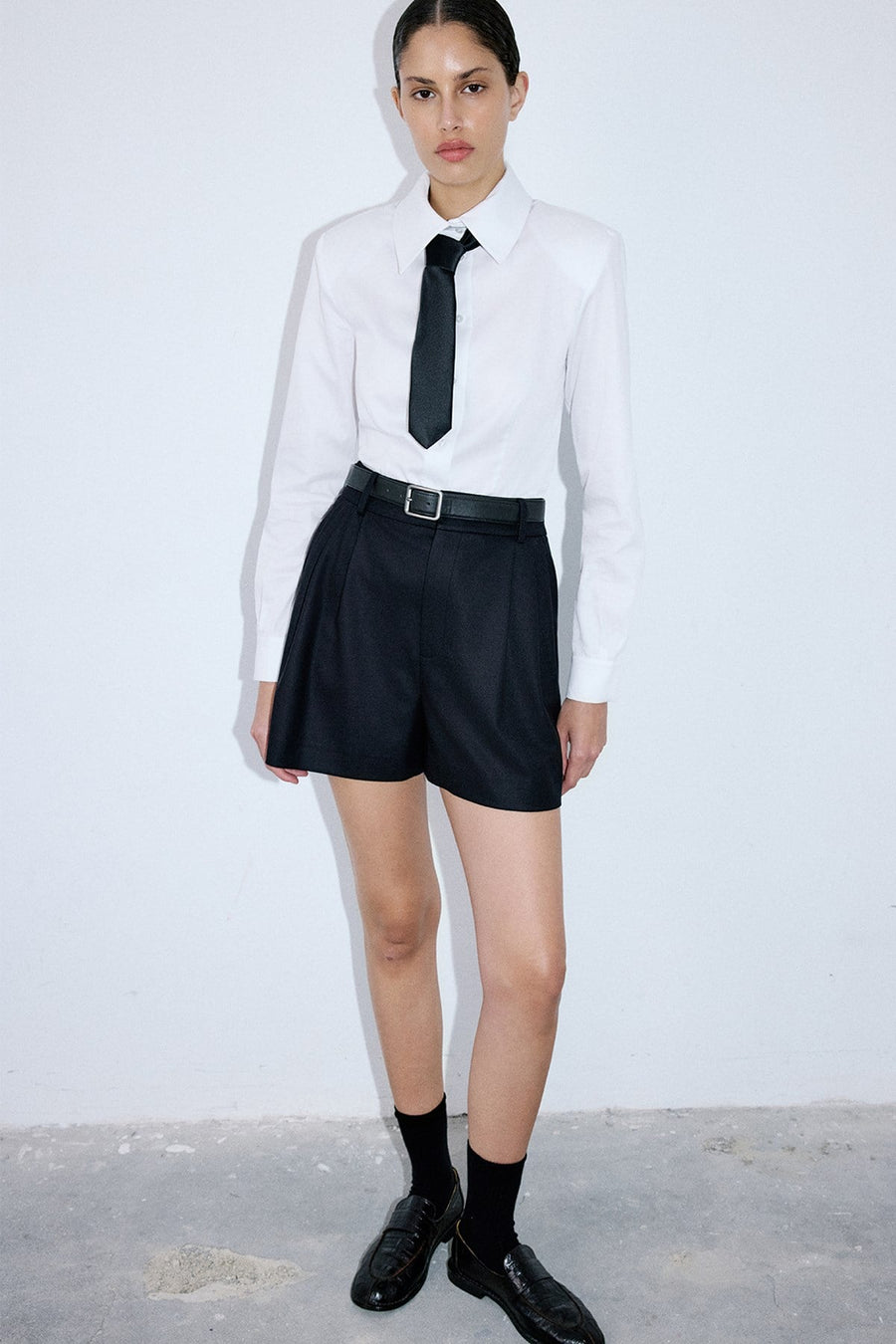 High Waist Pleat Detail  Shorts