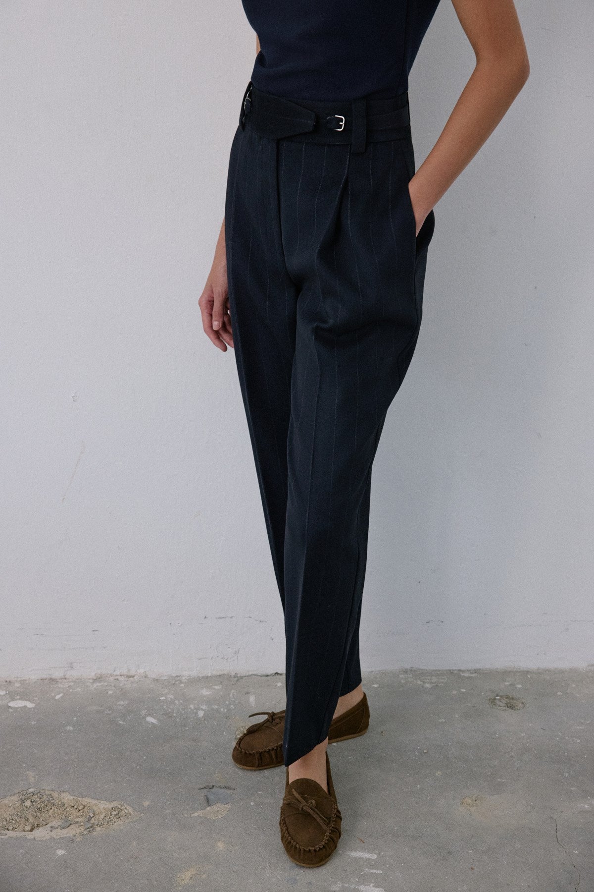 High Waist Striped  Blue Trousers