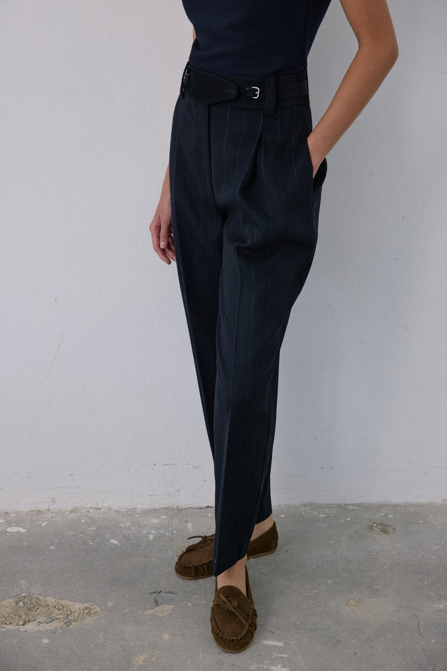 High Waist Striped  Blue Trousers