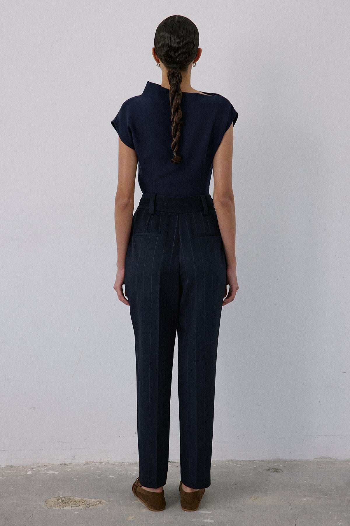 High Waist Striped  Blue Trousers