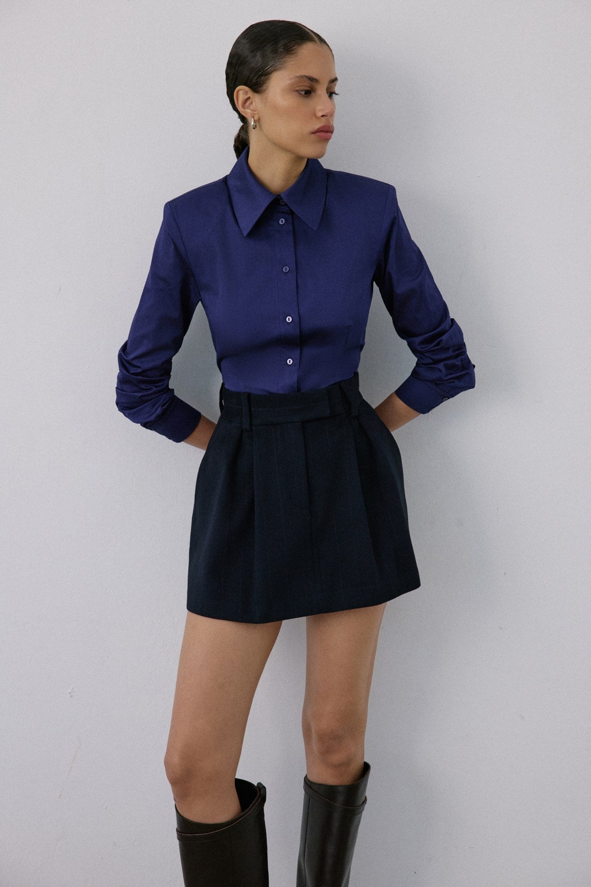 High Waist Striped Tile Mini Skirt