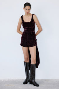Clared Red High Waist Velvet Burgundy Shorts