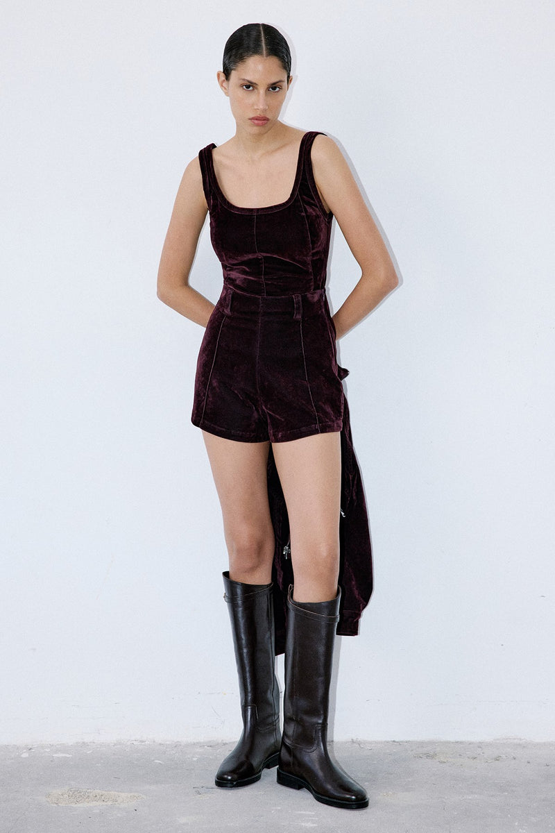 High Waist Velvet Burgundy Shorts