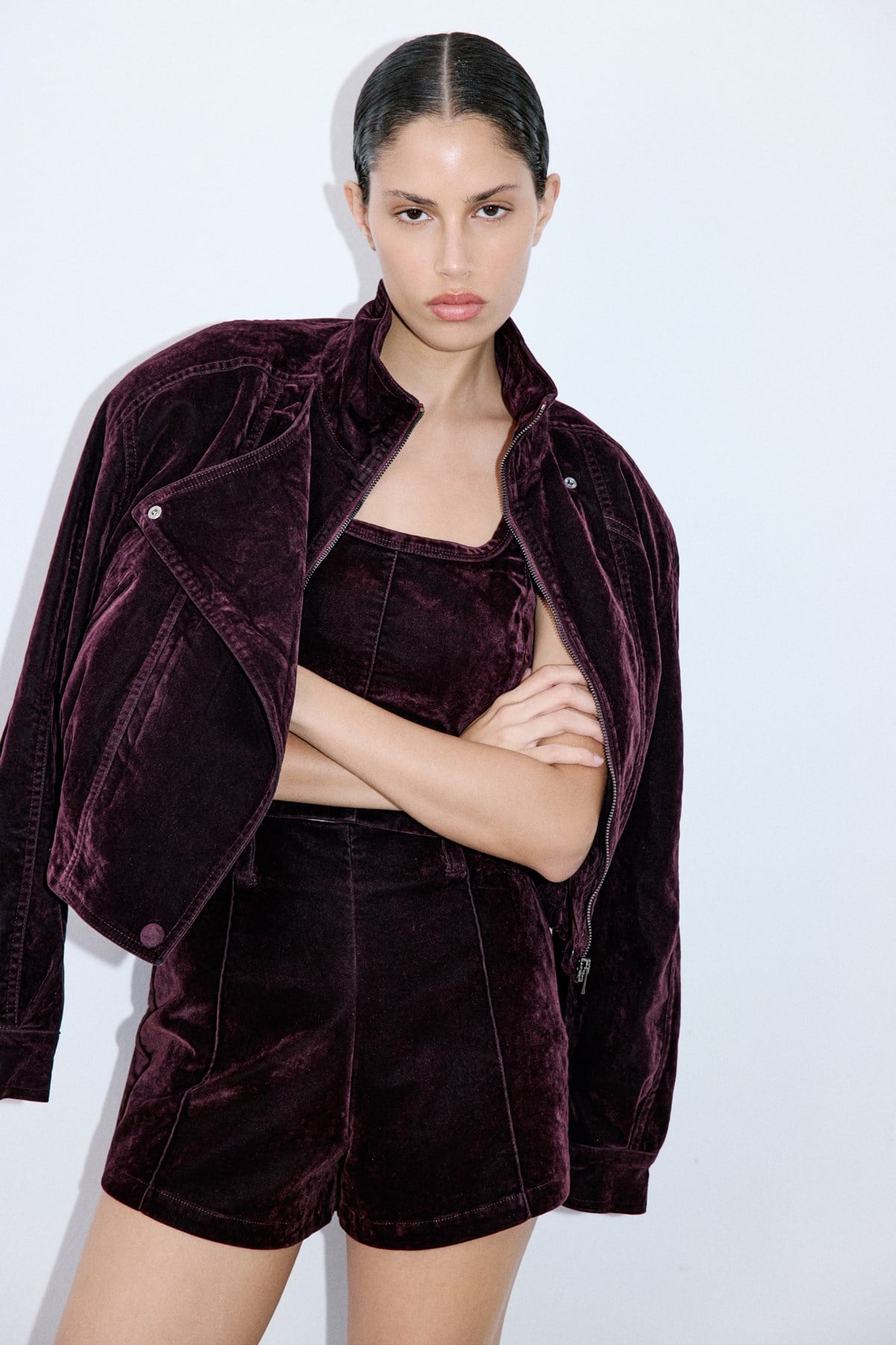 High Waist Velvet Burgundy Shorts