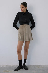 Beige High Waist Velvet Mini  Skirt