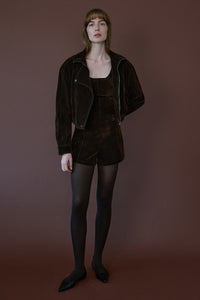 Brown High Waist Velvet Burgundy Shorts