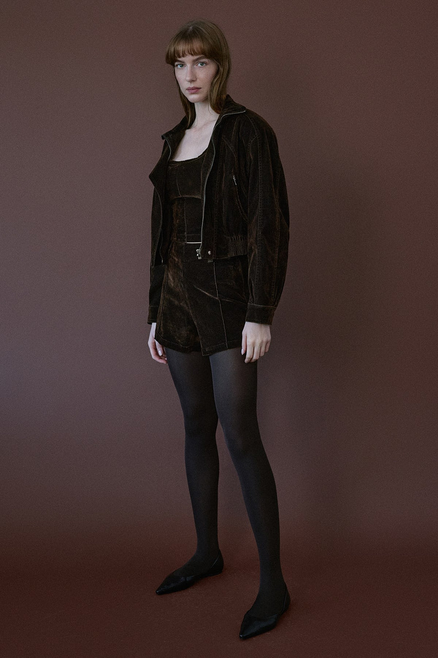 High Waist Velvet Burgundy Shorts