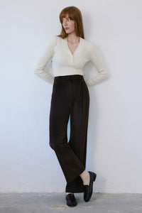 Brown High Waist Velvet Wide Leg  Trousers