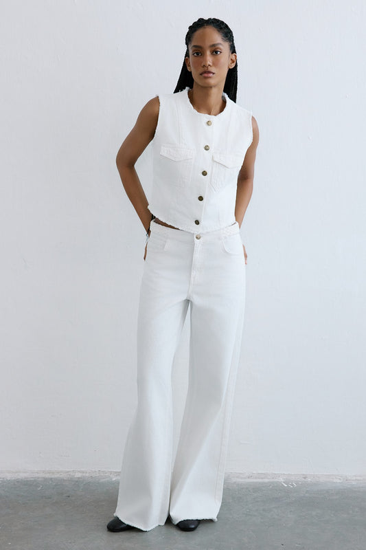High Waist Wide Leg Denim  Trousers