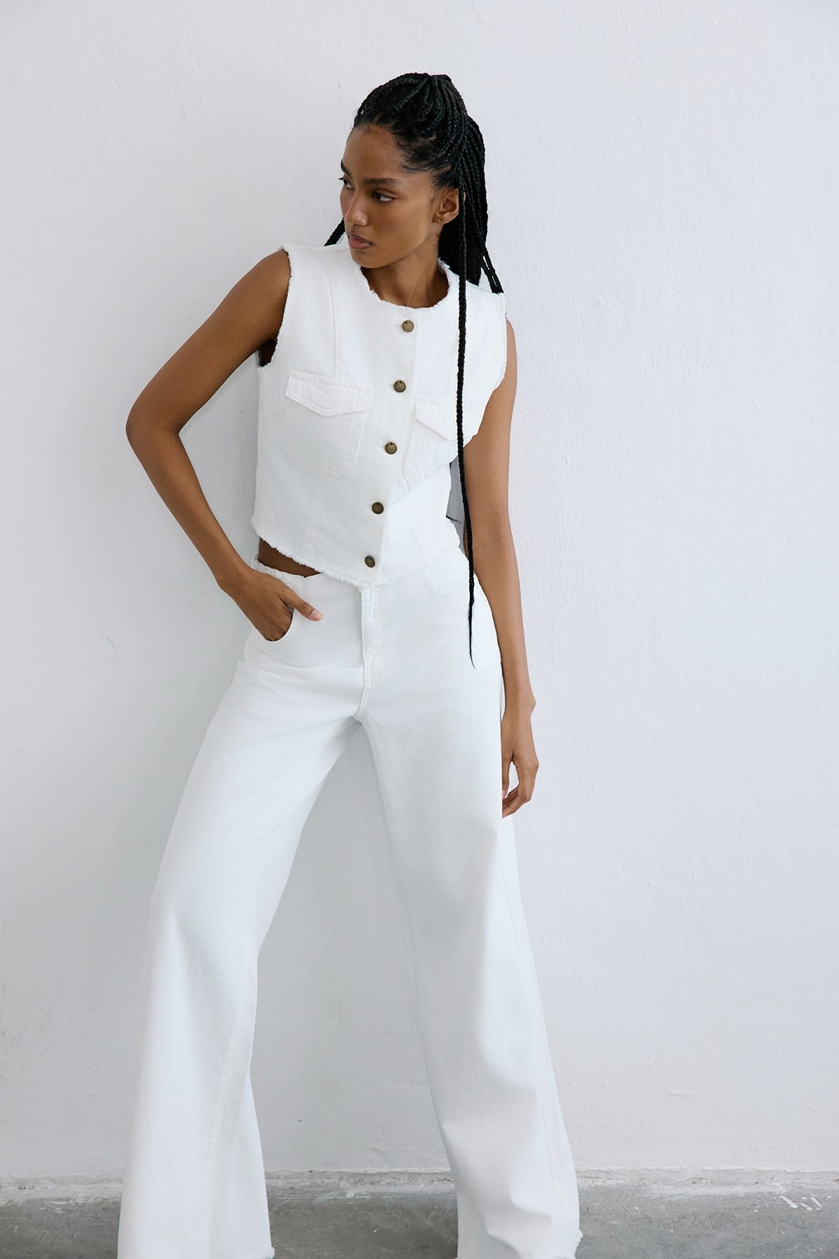 High Waist Wide Leg Denim  Trousers