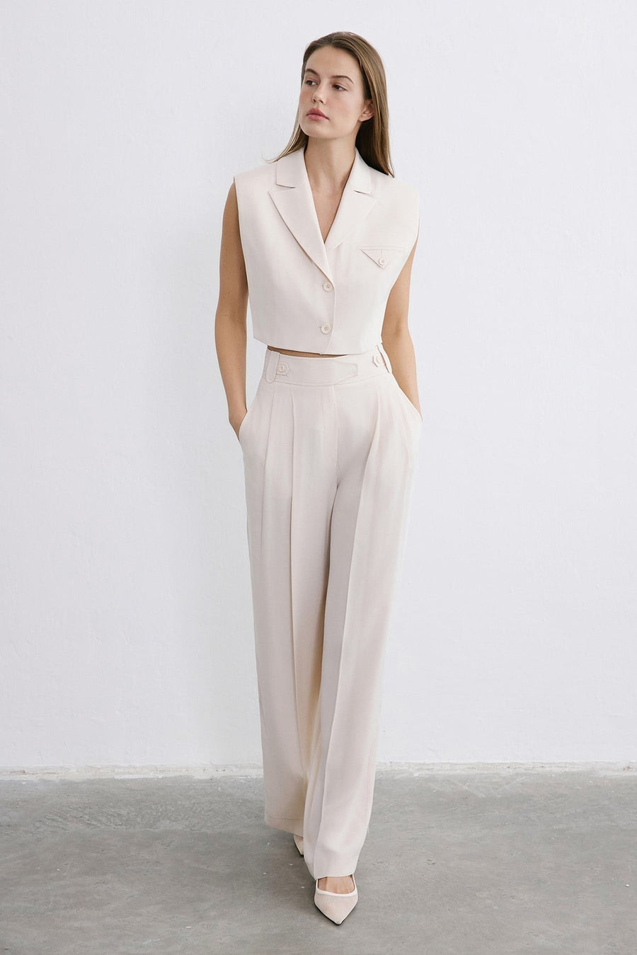 High Waist Wide Leg Pleated  Trousers