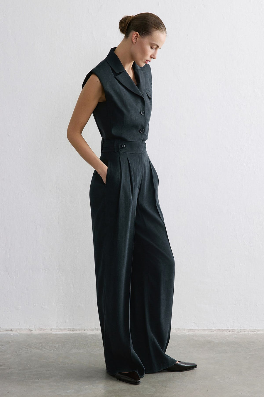 High Waist Wide Leg Pleated  Trousers