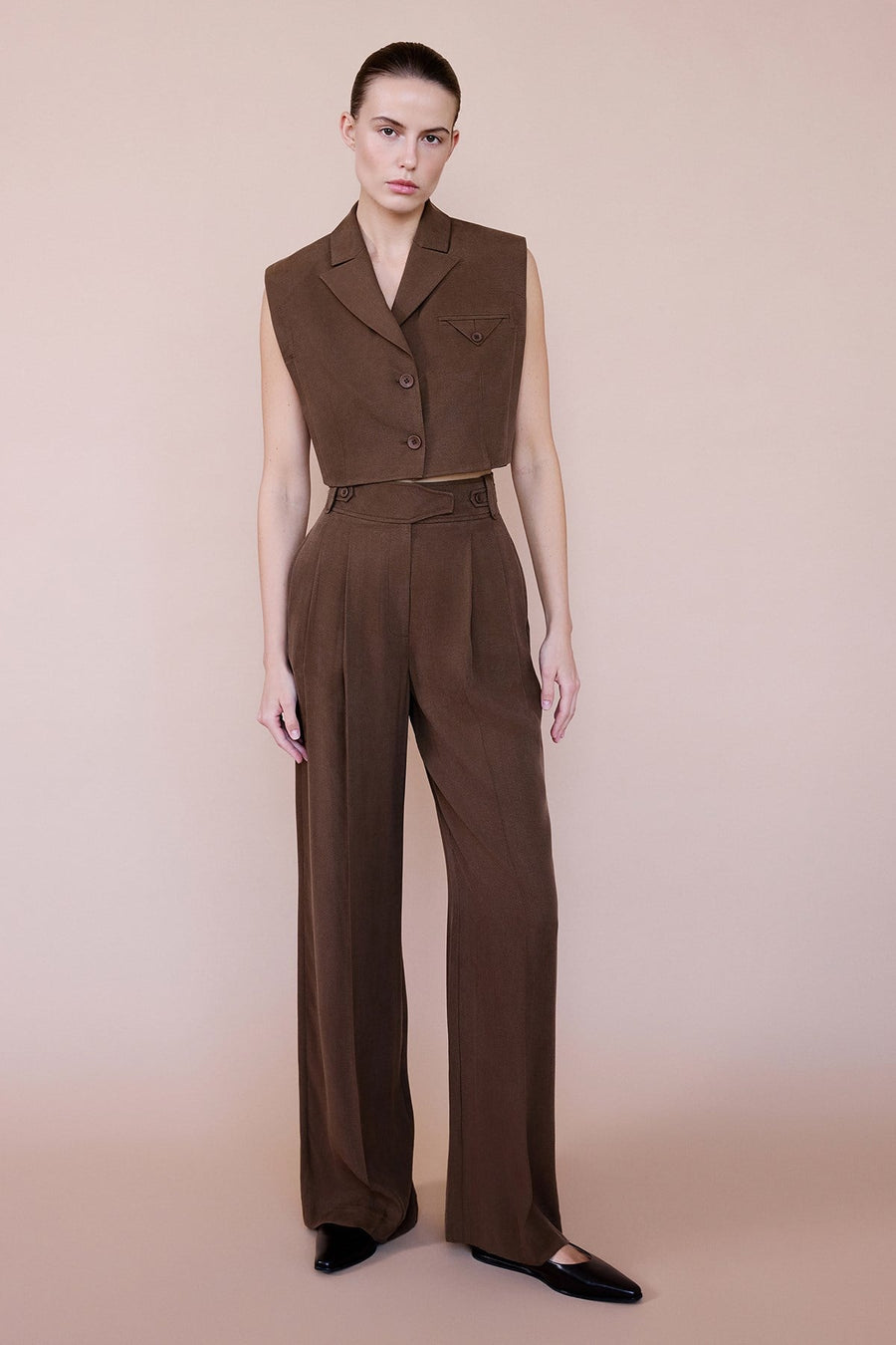 High Waist Wide Leg Pleated  Trousers