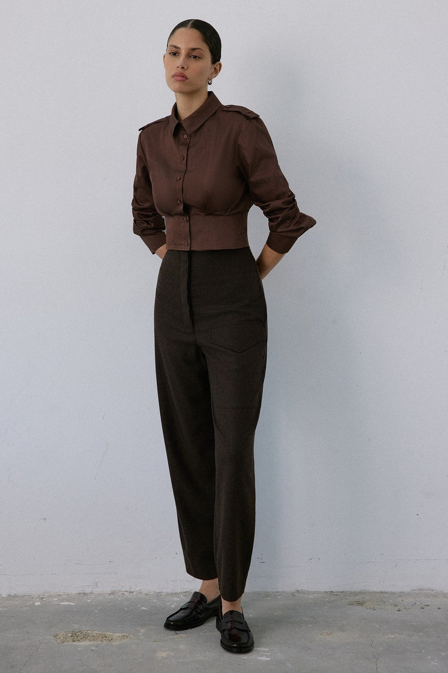 High Waist Wool Textured  Trousers