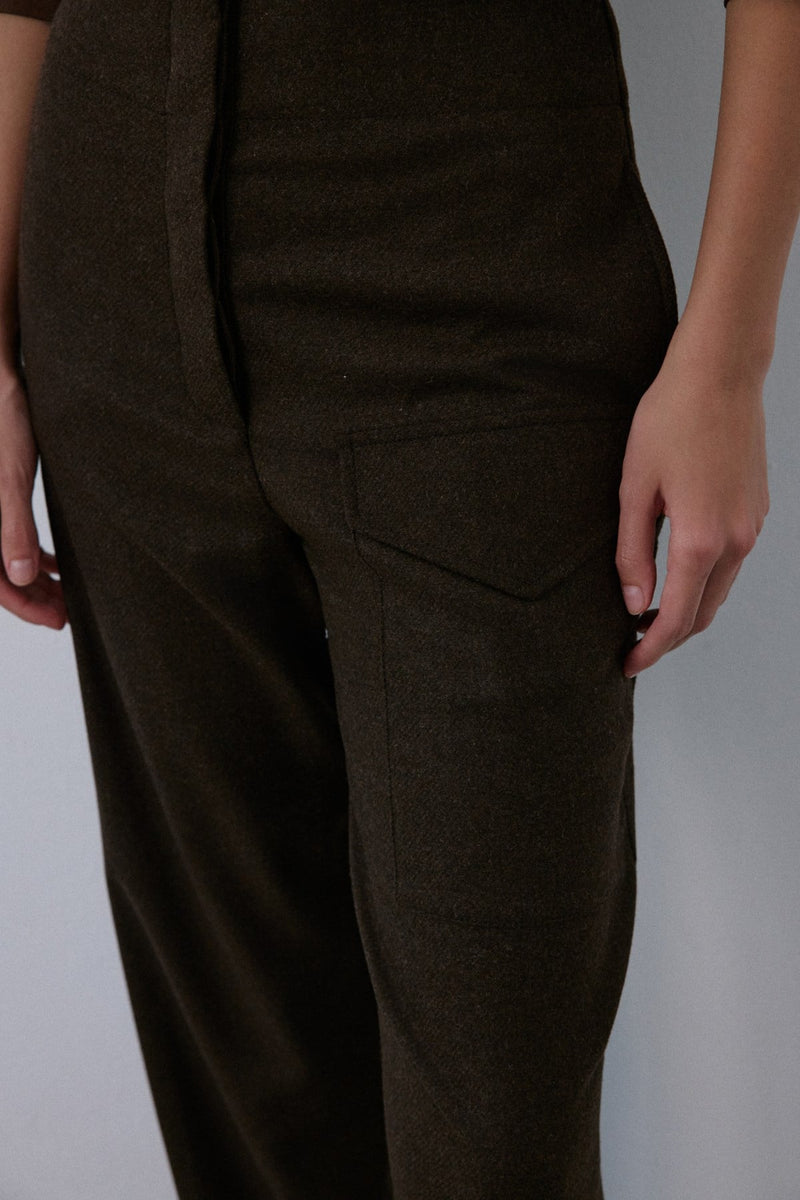 High Waist Wool Textured  Trousers