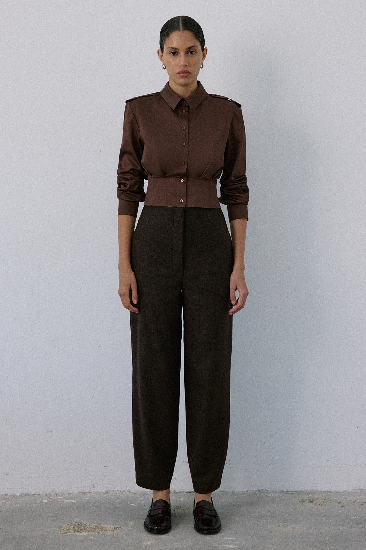 High Waist Wool Textured  Trousers