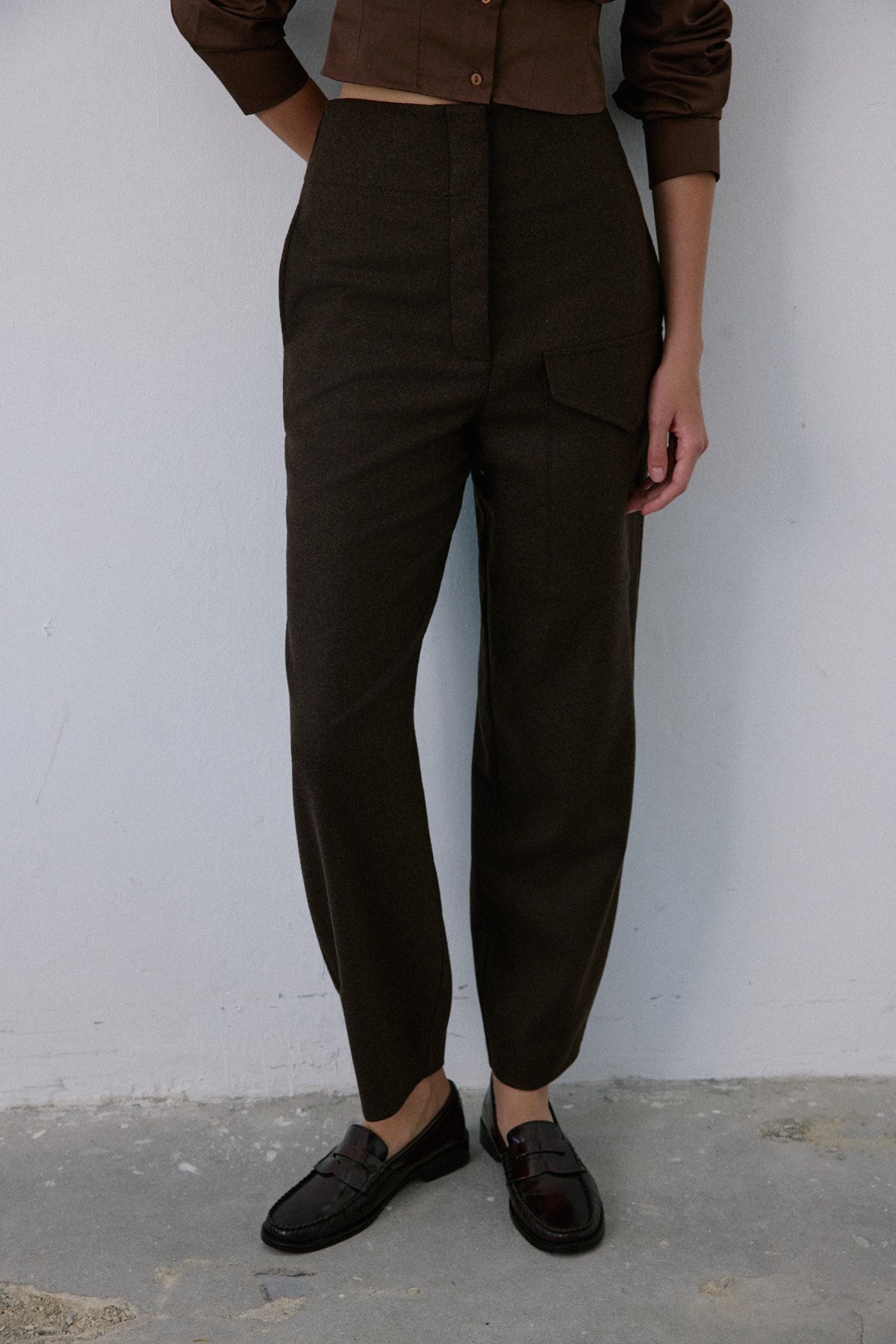 High Waist Wool Textured  Trousers