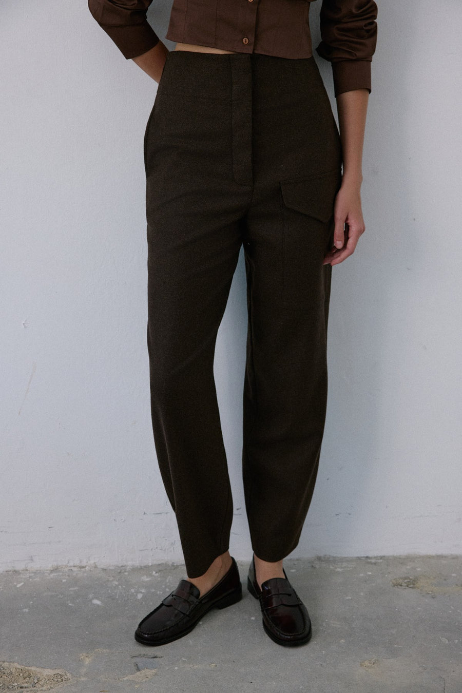 High Waist Wool Textured  Trousers
