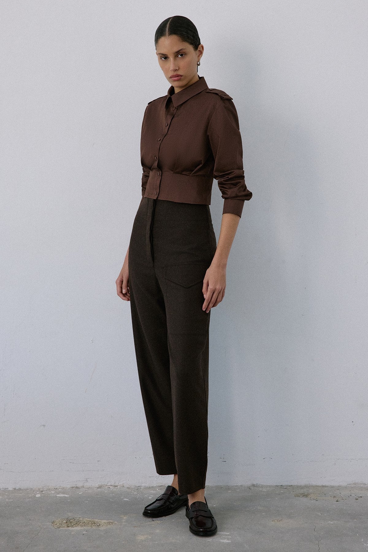 High Waist Wool Textured  Trousers