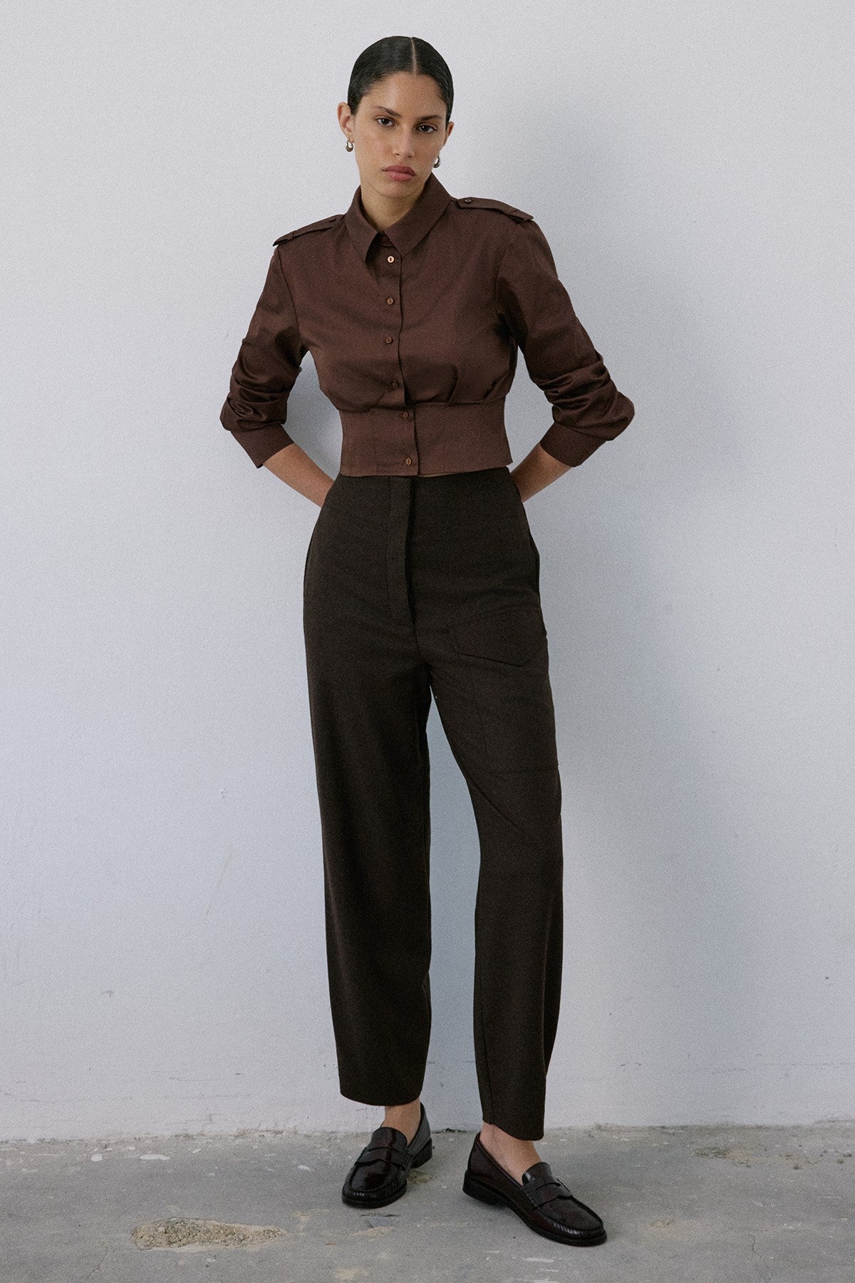 High Waist Wool Textured  Trousers