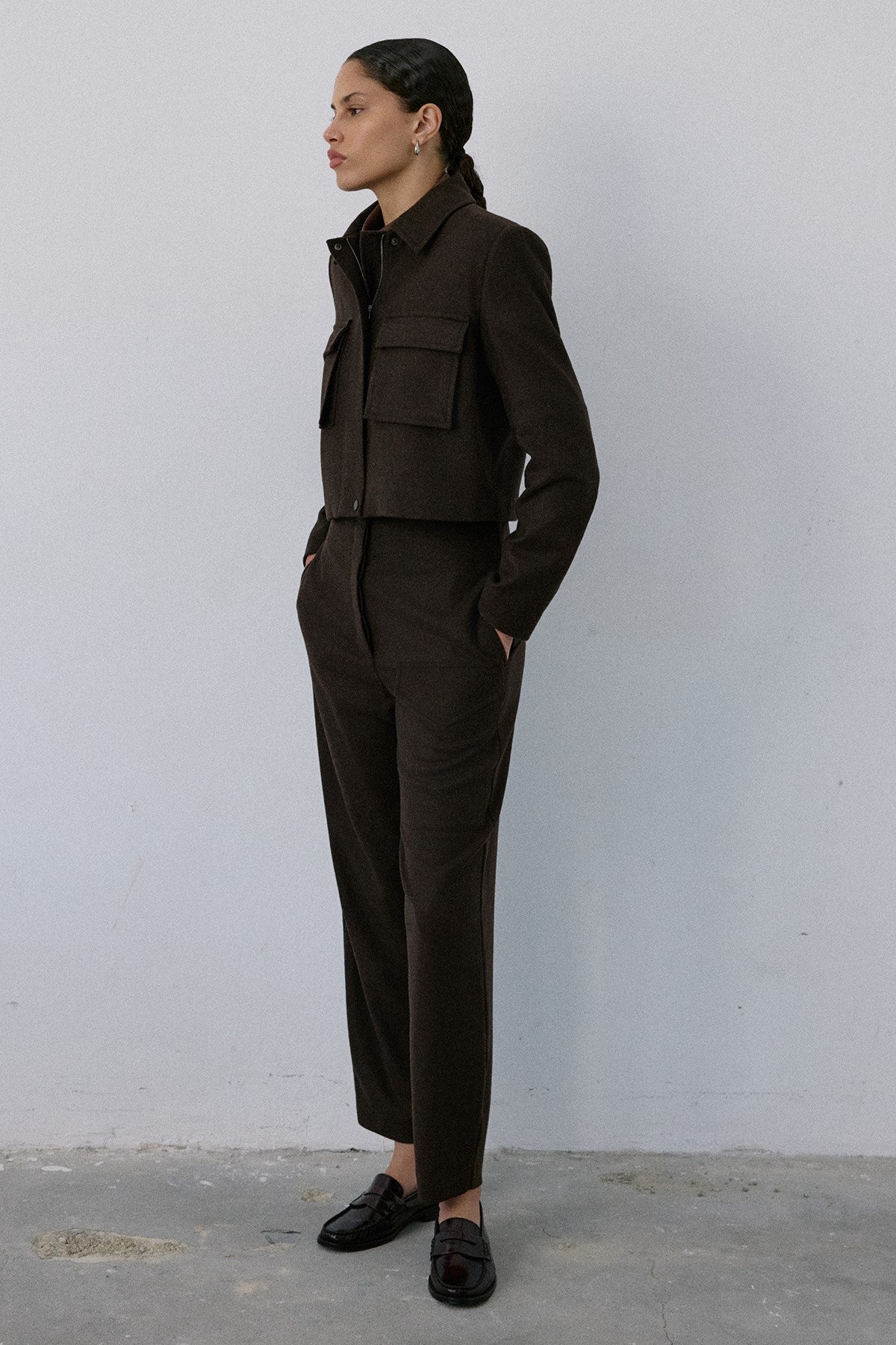 High Waist Wool Textured  Trousers