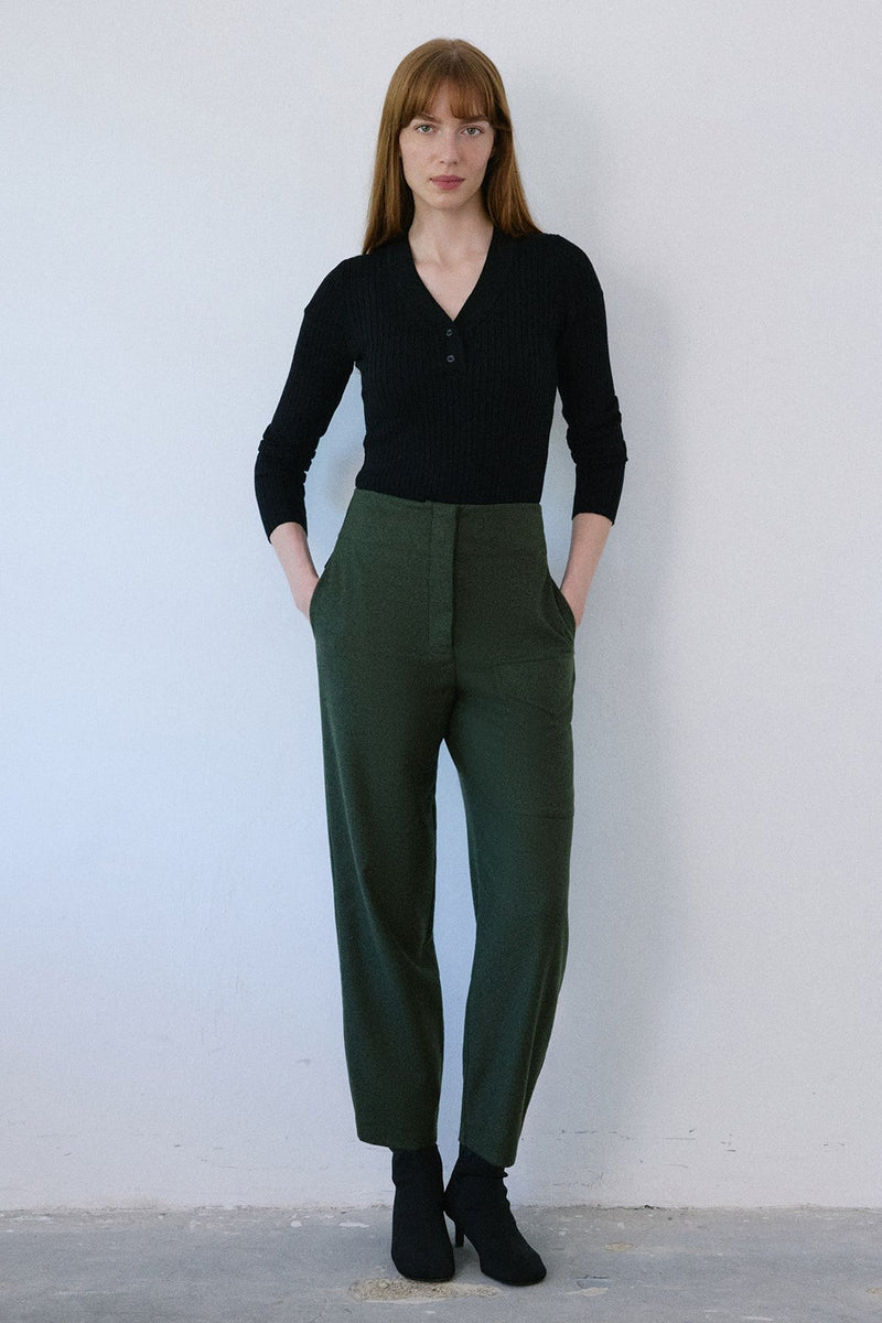 High Waist Wool Textured  Trousers