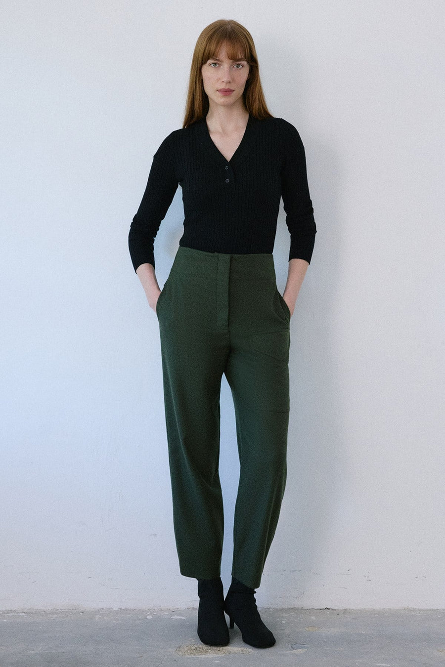 High Waist Wool Textured  Trousers