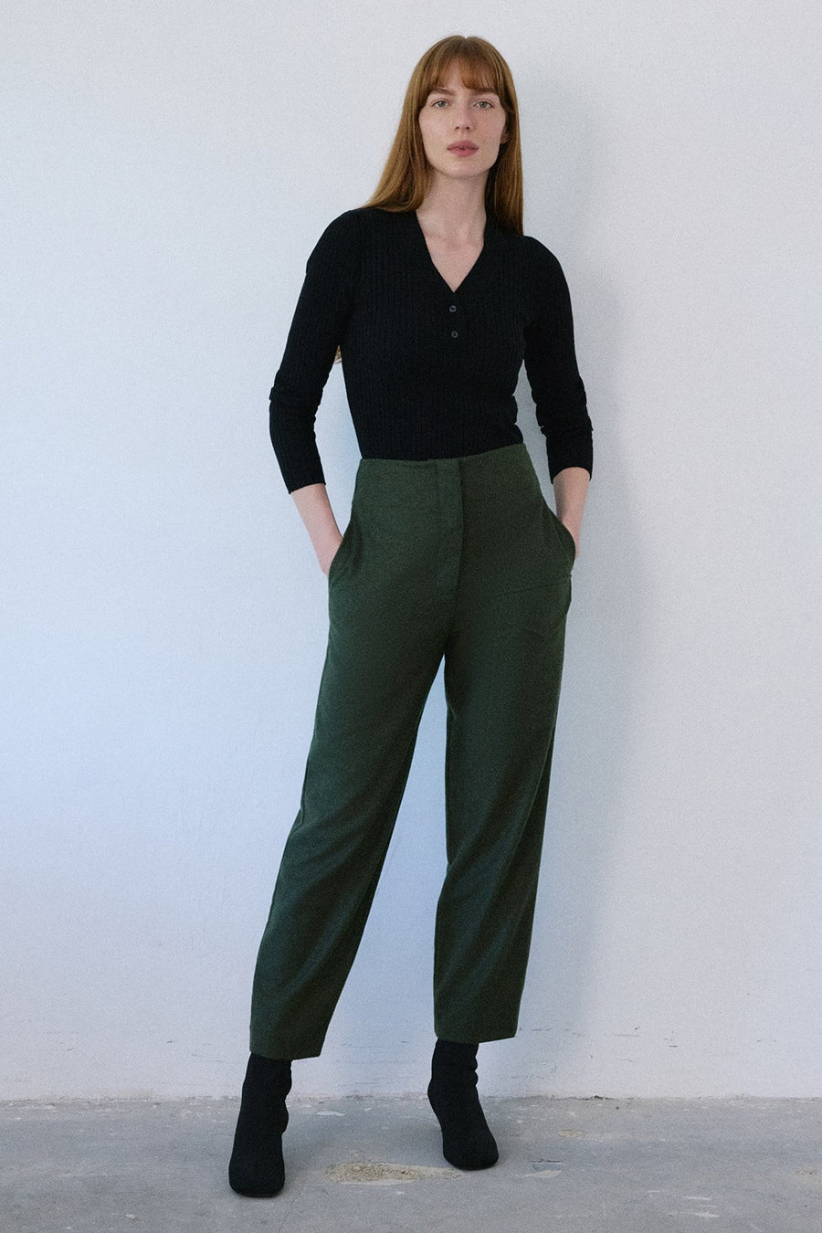 High Waist Wool Textured  Trousers