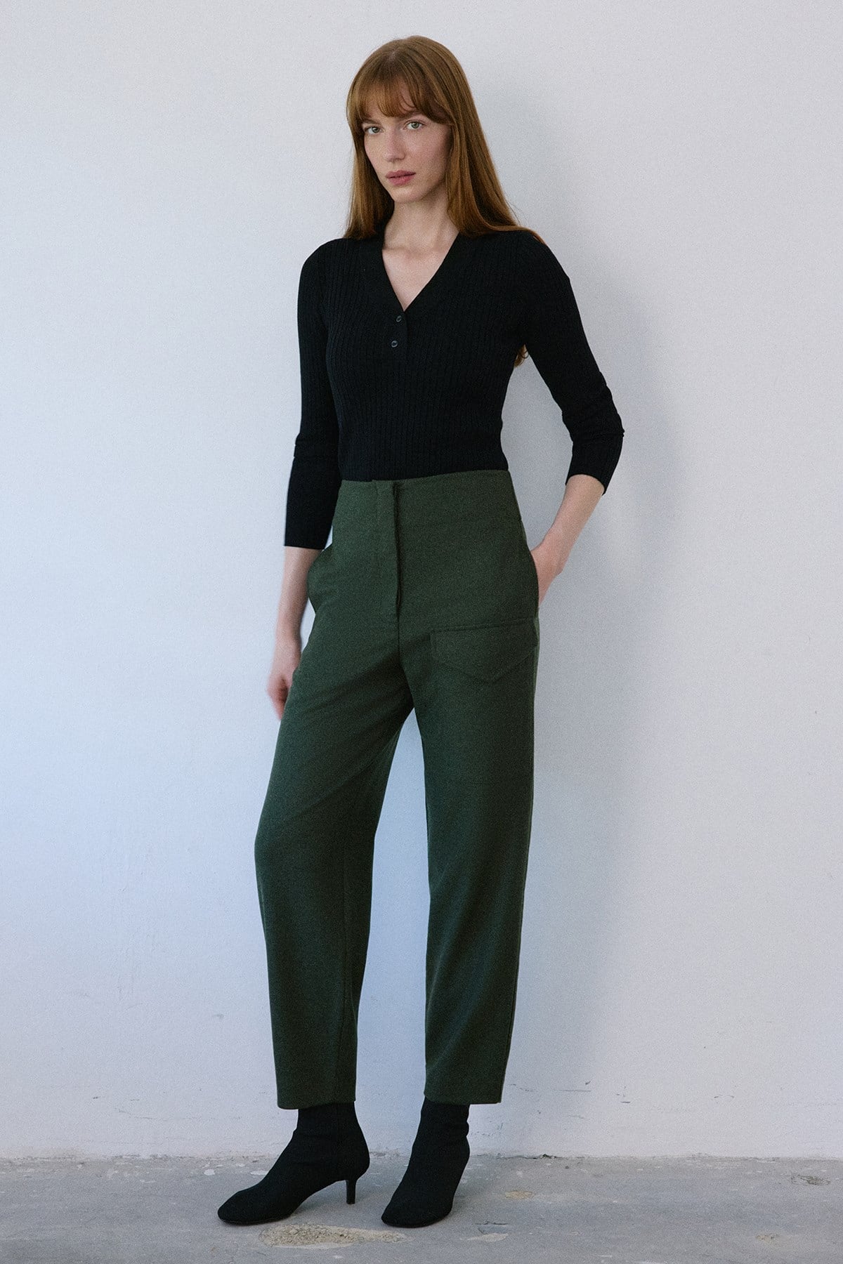 High Waist Wool Textured  Trousers