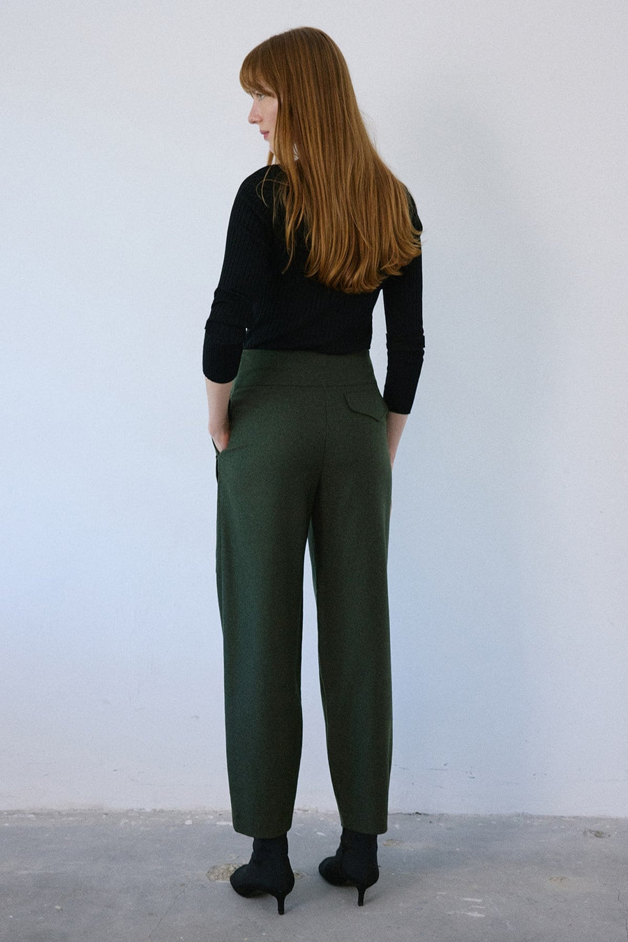 High Waist Wool Textured  Trousers