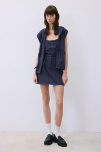 Indigo Knit Mini Skirt With Contrast Stitch