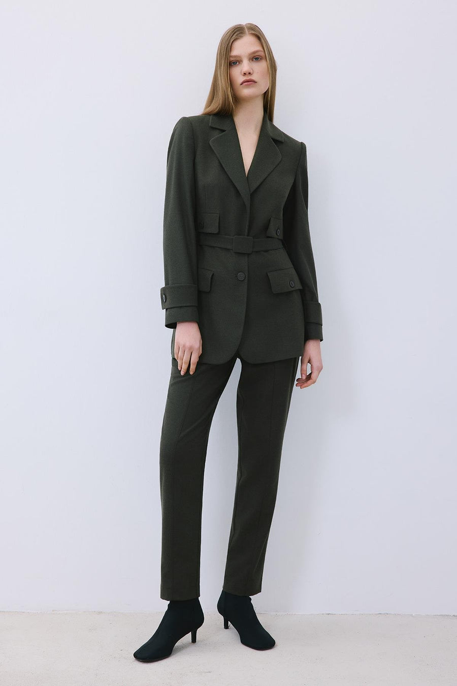 Khaki Belted Lined Jacket with Pockets