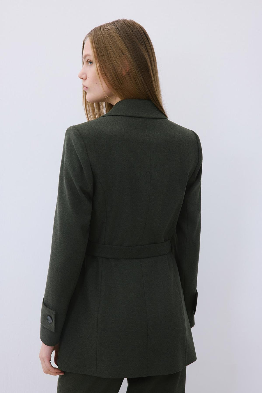 Khaki Belted Lined Jacket with Pockets