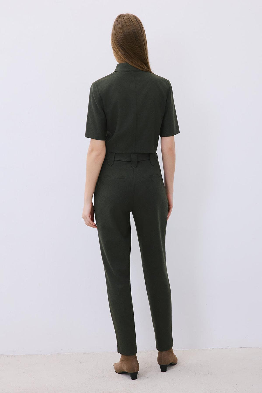 Wool-Blend Belted Pants with Stitch Details