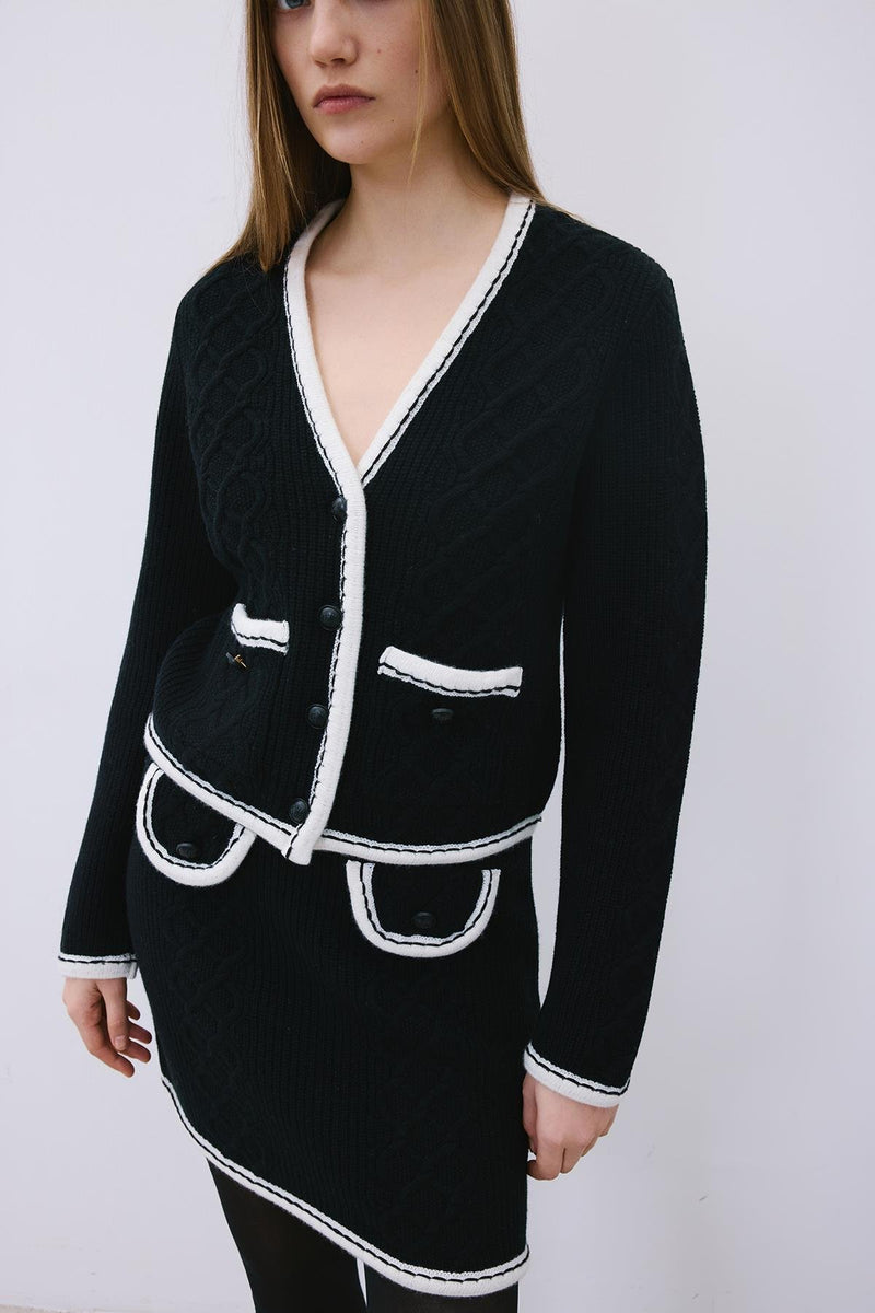 Knit Cardigan with Contrast Piping