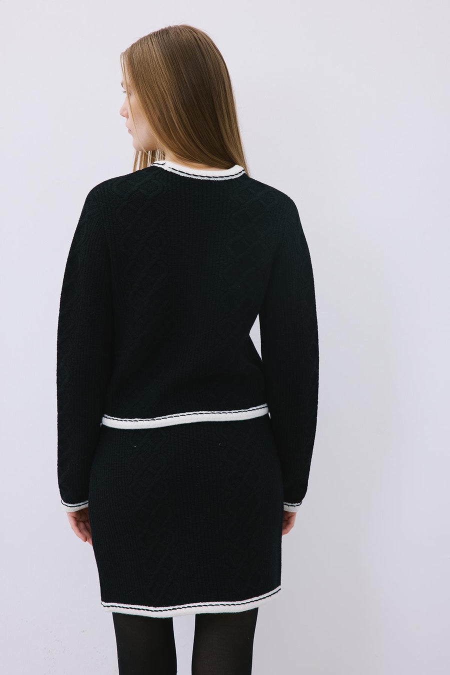 Knit Cardigan with Contrast Piping