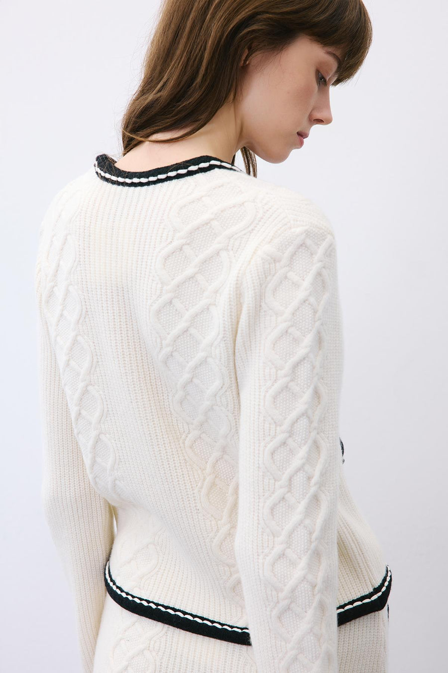 Knit Cardigan with Contrast Piping