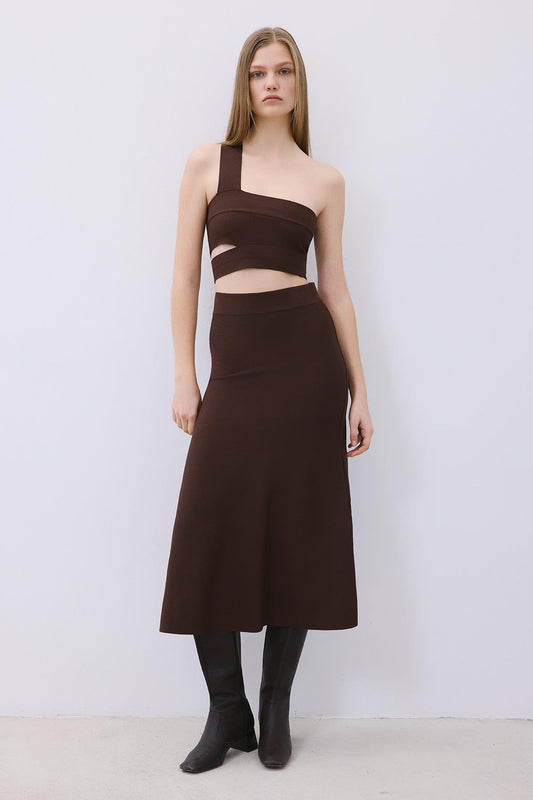 Knit Midi Skirt with Elastic Waist
