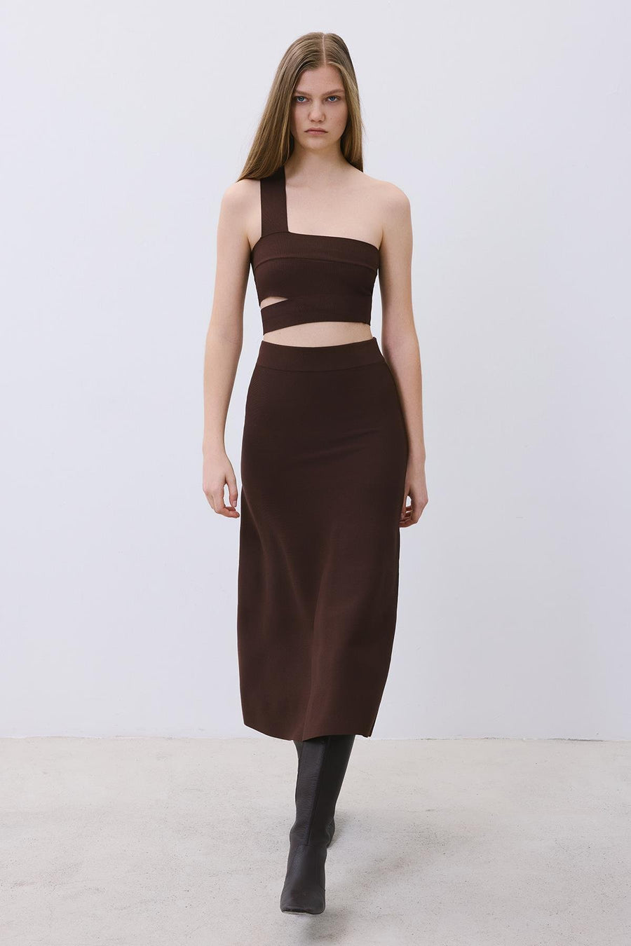 Knit Midi Skirt with Elastic Waist