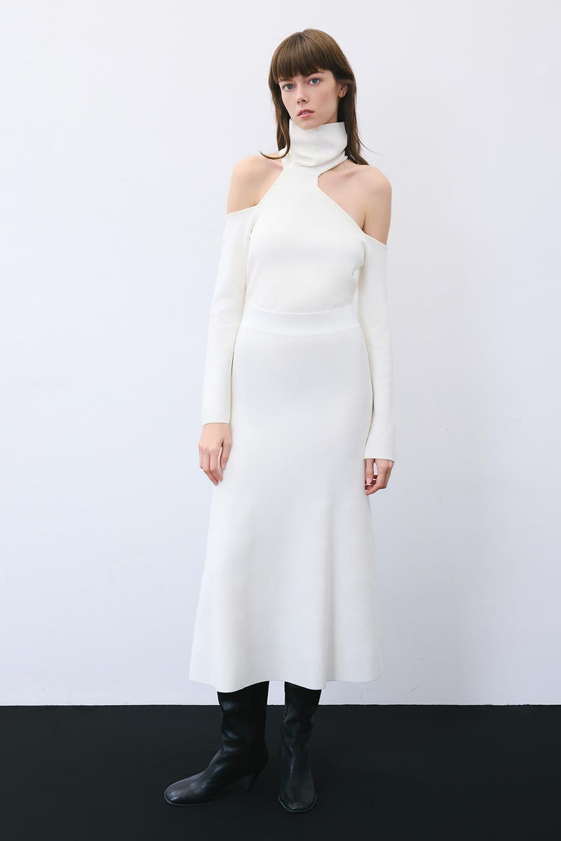 Knit Midi Skirt with Elastic Waist