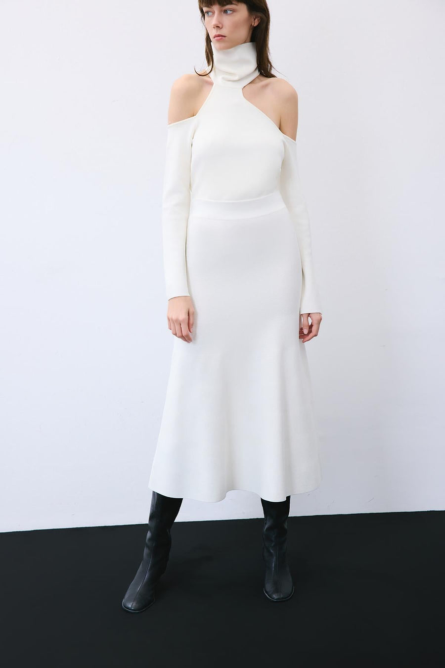 Knit Midi Skirt with Elastic Waist