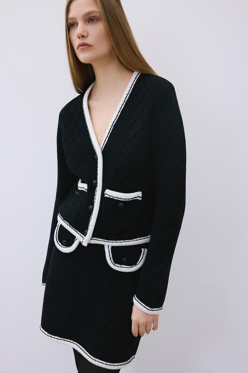 Knit Mini Skirt with Contrast Piping