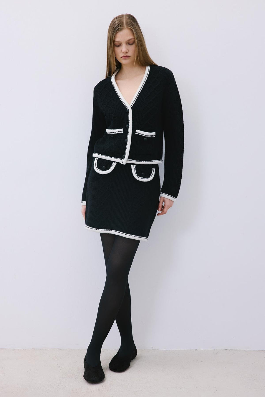 Knit Mini Skirt with Contrast Piping