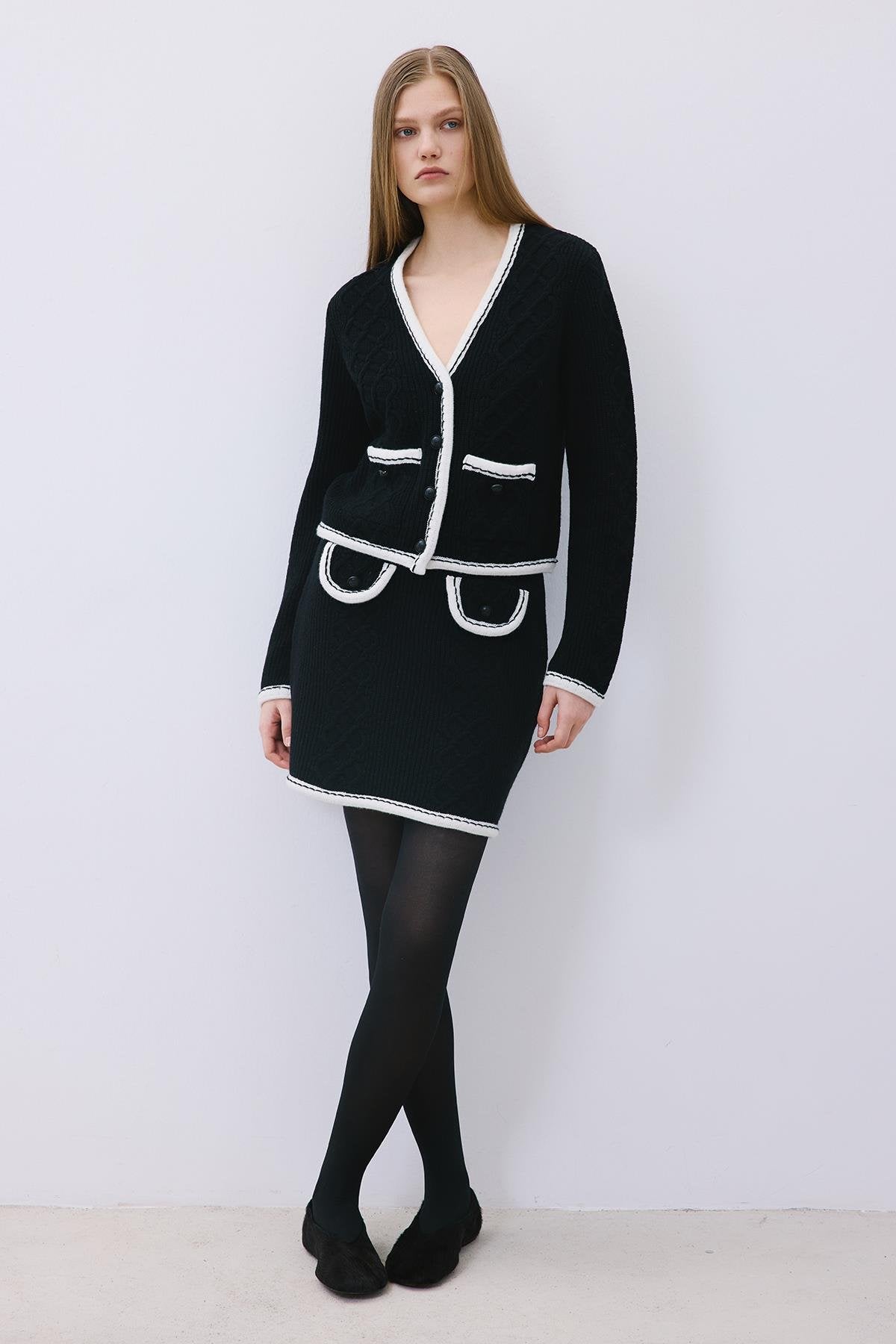 Knit Mini Skirt with Contrast Piping