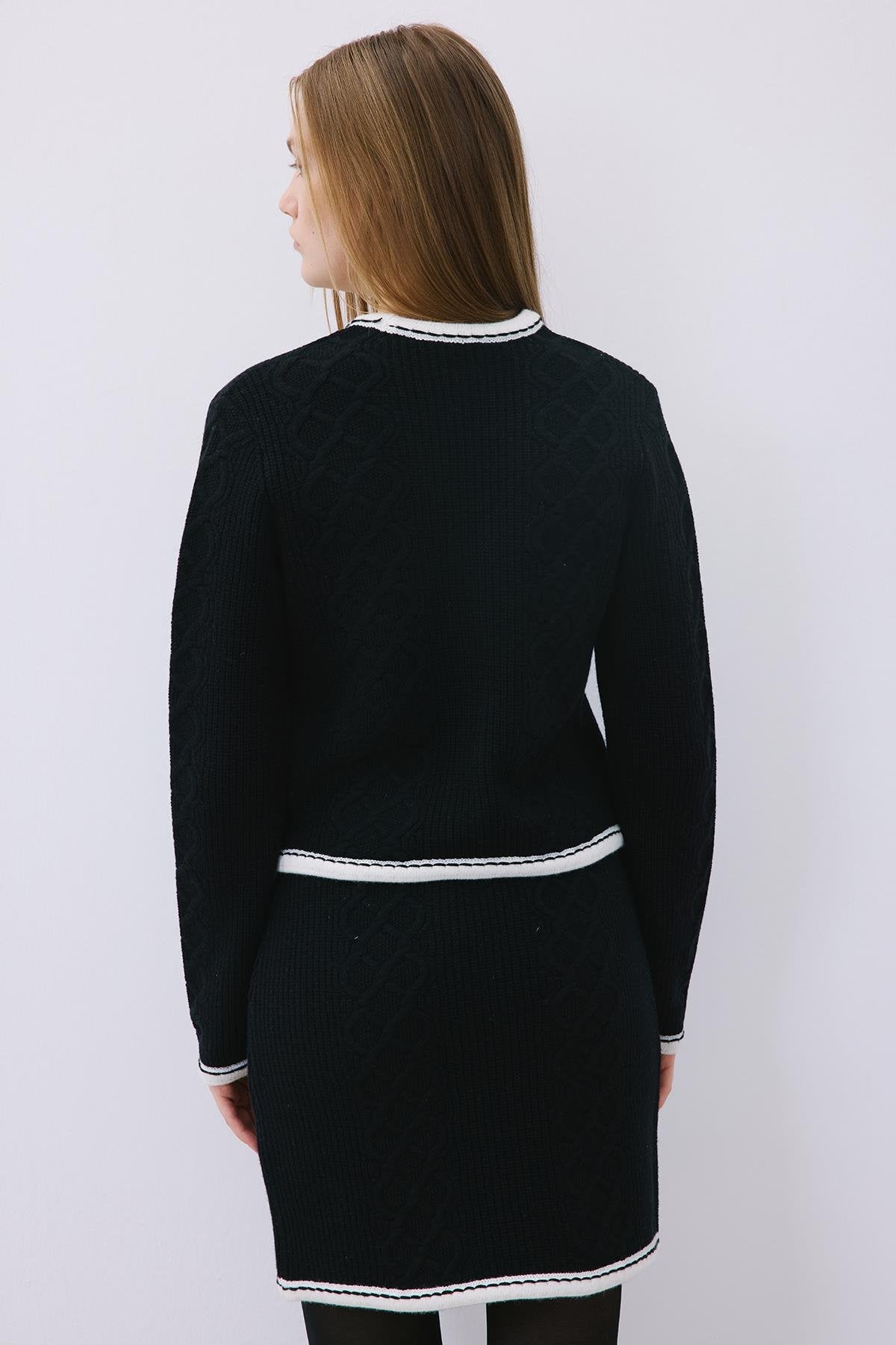 Knit Mini Skirt with Contrast Piping