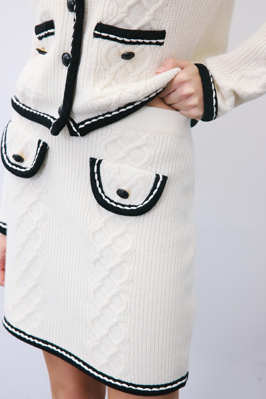 Knit Mini Skirt with Contrast Piping