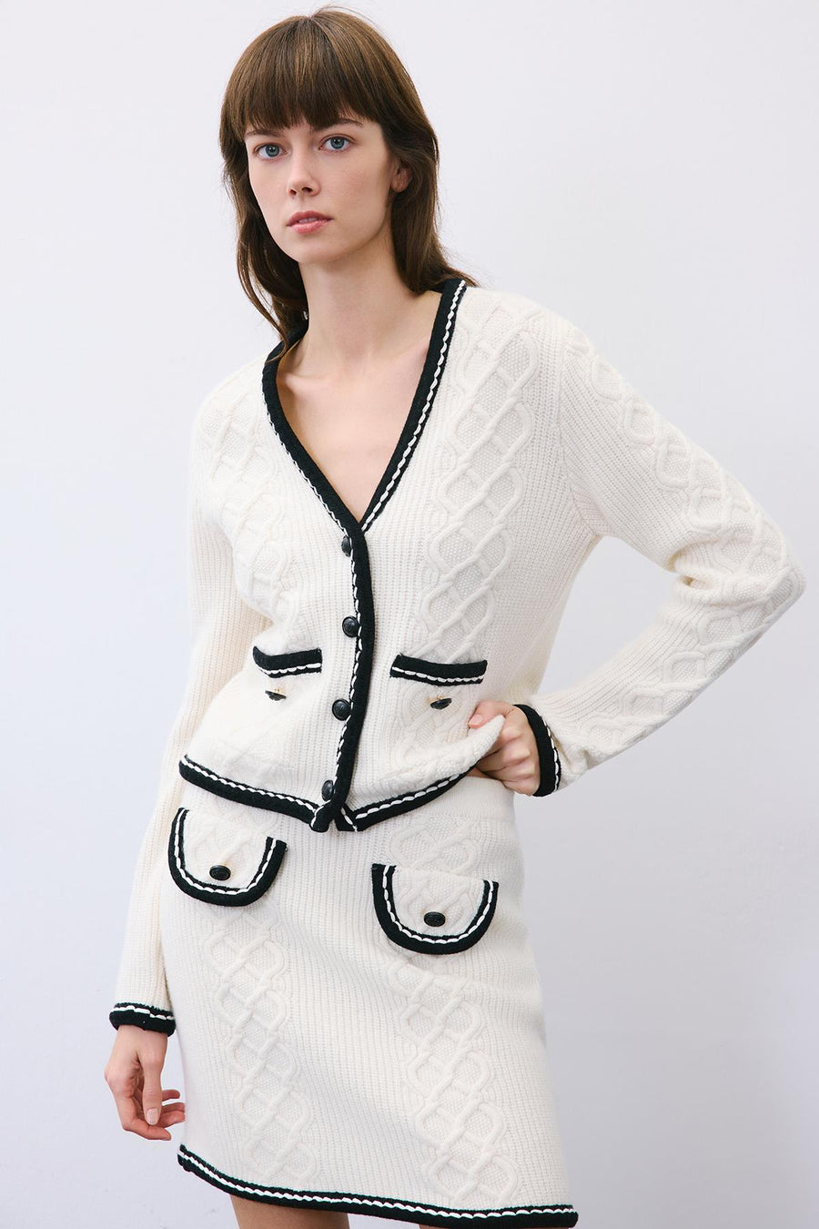 Knit Mini Skirt with Contrast Piping