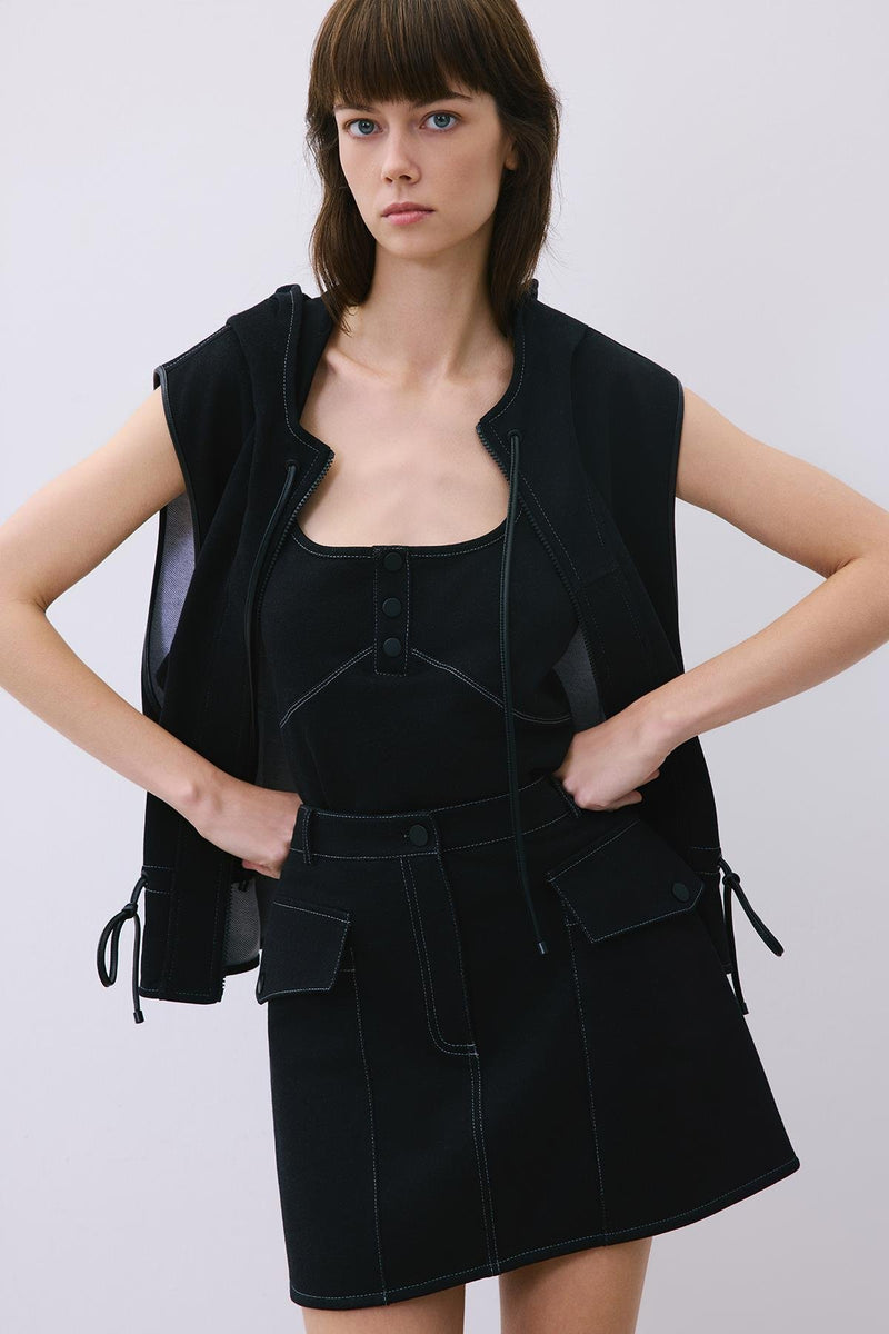 Indigo Knit Mini Skirt with Contrast Stitch