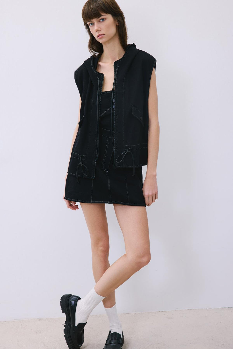 Indigo Knit Mini Skirt with Contrast Stitch